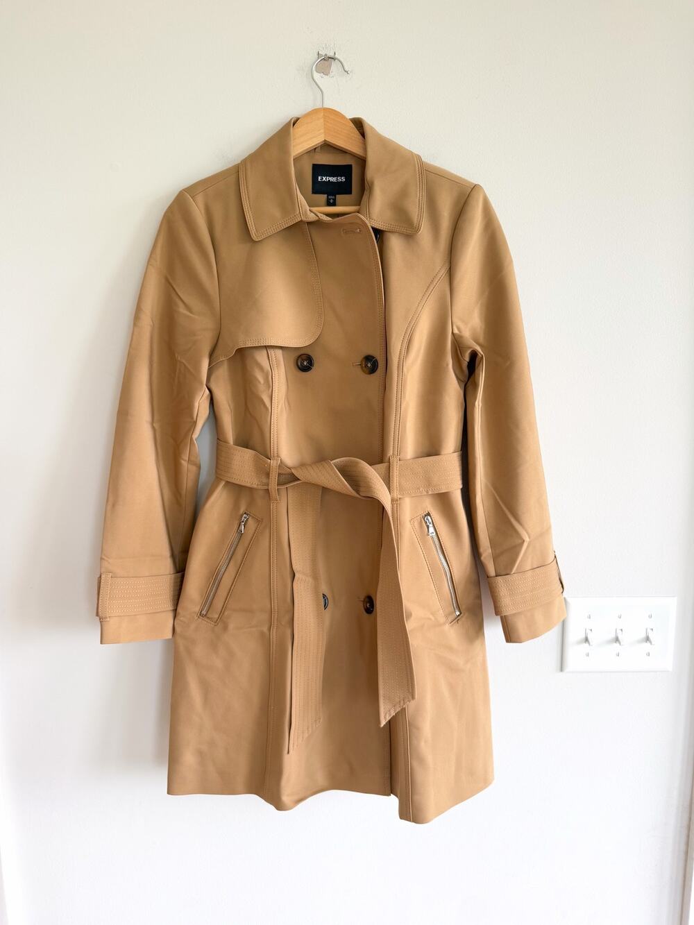 Express Double-Breasted Belted Outdoor Casual Trench Coat Brown M NWT
